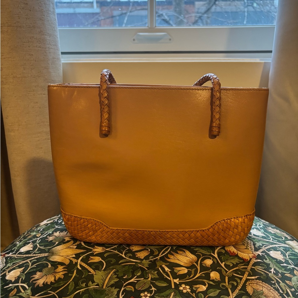 Etienne Aigner Honey Brown Woven Trim Leather Tote
